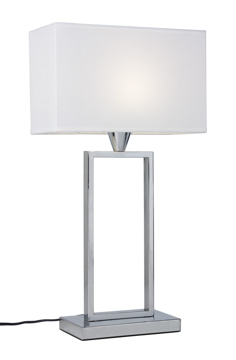 Kensington 50cm Chrom bordlampe Fra Cottex - Den stilrene metalramme skaber en luftig og moderne følelse, mens den hvide tekstilskærm spreder et blødt og behageligt lys.