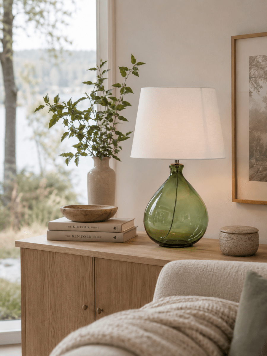 Tasso 55cm Grøn bordlampe Fra Lampan - Tasso passer lige godt p&aring; et sidebord, et skrivebord eller et natbord og tilf&oslash;jer b&aring;de farve og karakter til interi&oslash;ret.