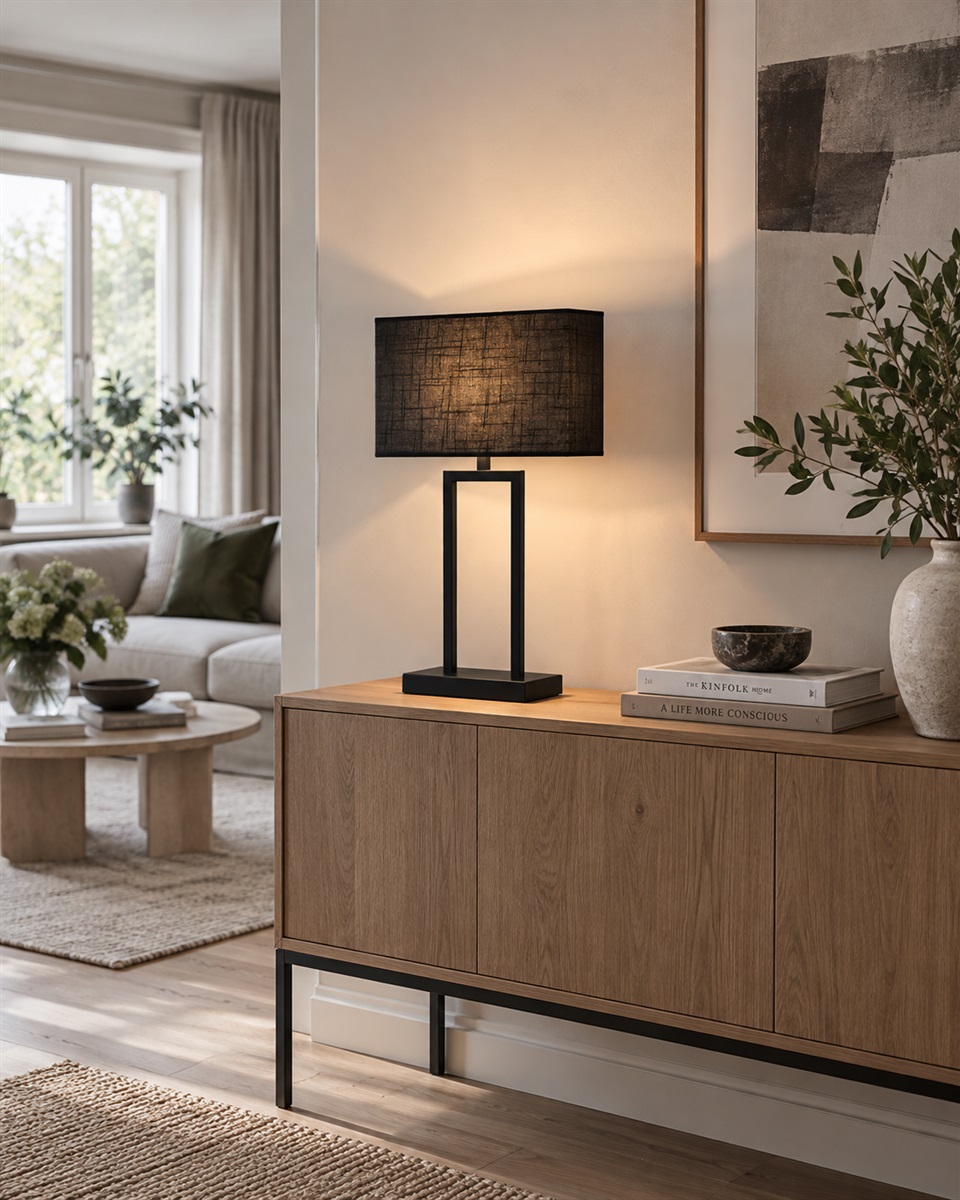 Gemma 52cm Sort bordlampe Fra Nordic Lighting - En stilfuld bordlampe i metal med sort finish, der giver et industrielt og eksklusivt indtryk.