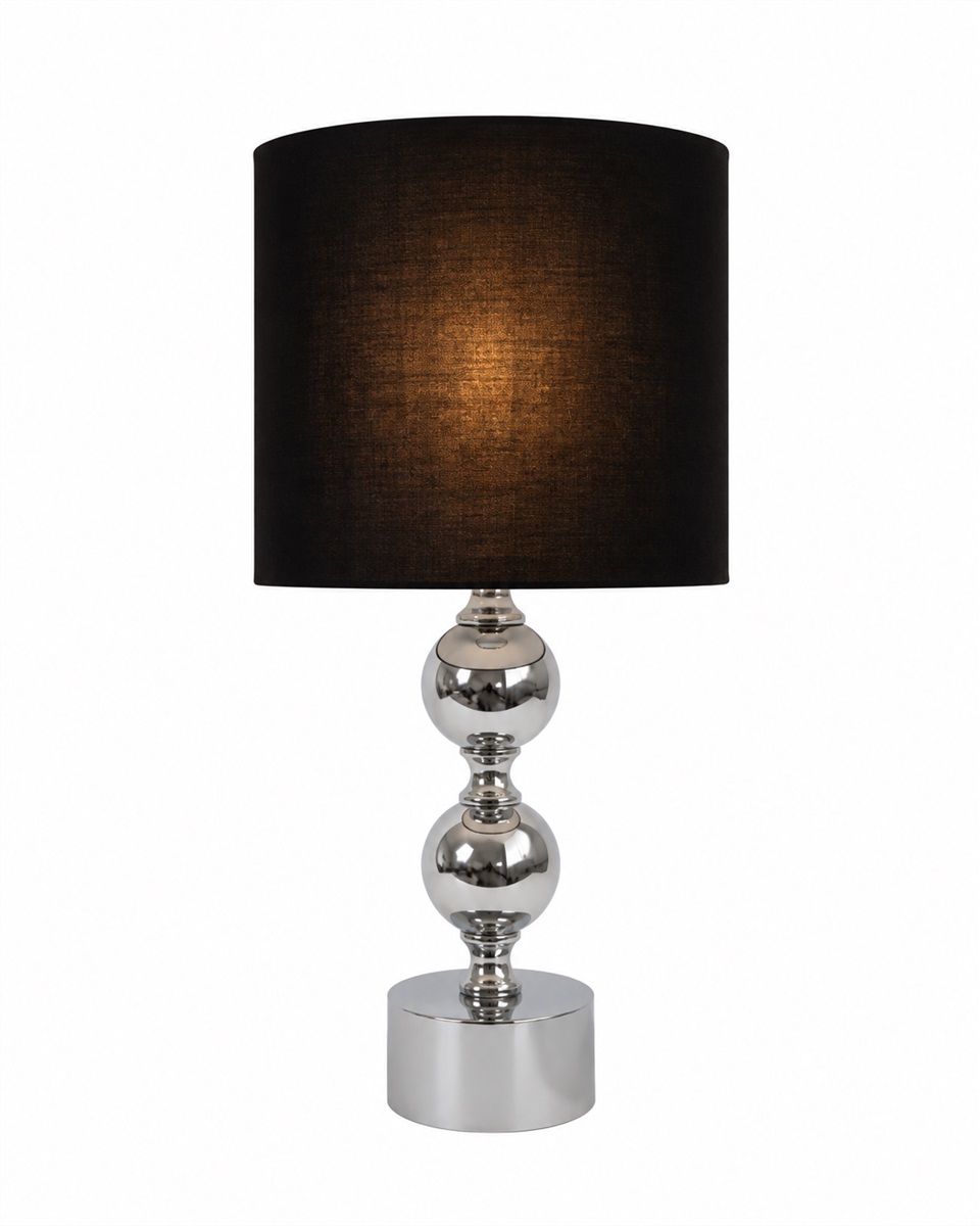 Circolo 48cm Krom/sort bordlampe Fra Nordic Lighting - Circolo bordlampen kombinerer en dekorativ metalbase med en elegant kromfinish og en klassisk sort linnedsk&aelig;rm.