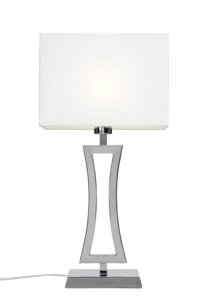 Belgravia 48cm Chrom bordlampe Fra Cottex - Lampen har en stilfuld metalfod og en smuk hvid tekstilskærm, der spreder et blødt lys i rummet.