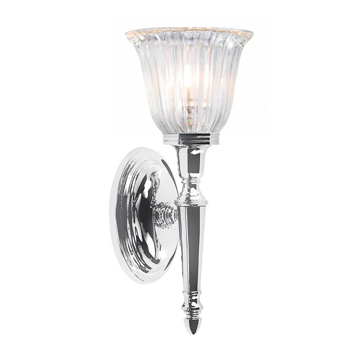 Dryden 33cm Poleret krom badeværelseslampe Fra Elstead Lighting - Lampen fås i flere finish såsom poleret krom, poleret nikkel og poleret messing, hvilket giver fleksibilitet i stil og dekoration.