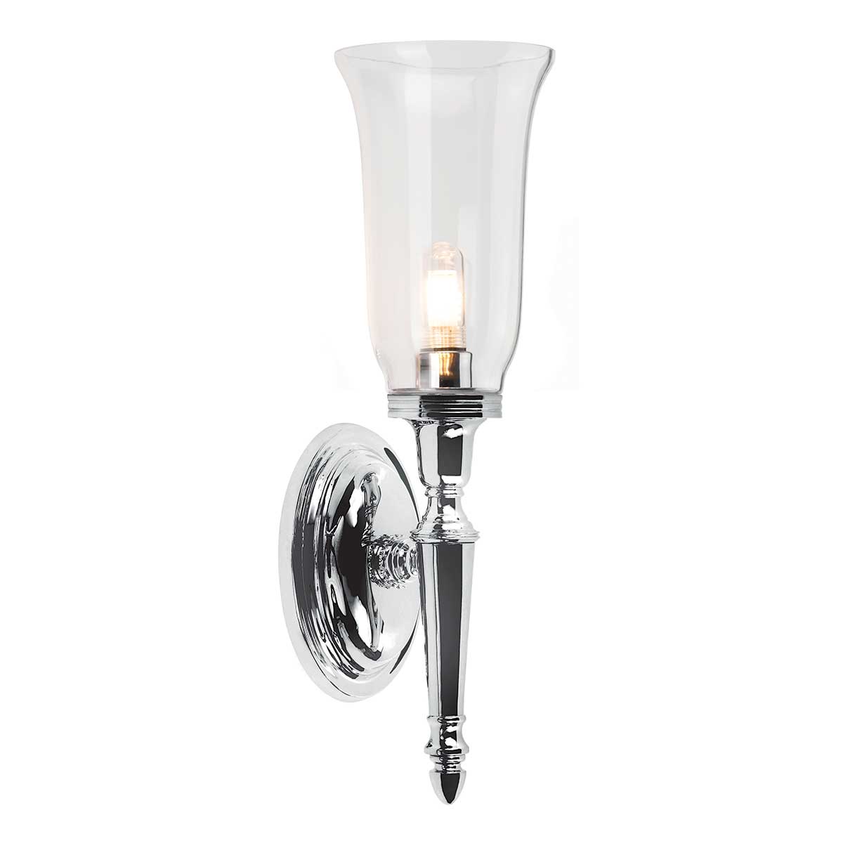 Dryden 40cm Poleret krom badeværelseslampe Fra Elstead Lighting - Lampen fås i flere finish såsom poleret krom, poleret nikkel og poleret messing, hvilket giver fleksibilitet i stil og dekoration.
