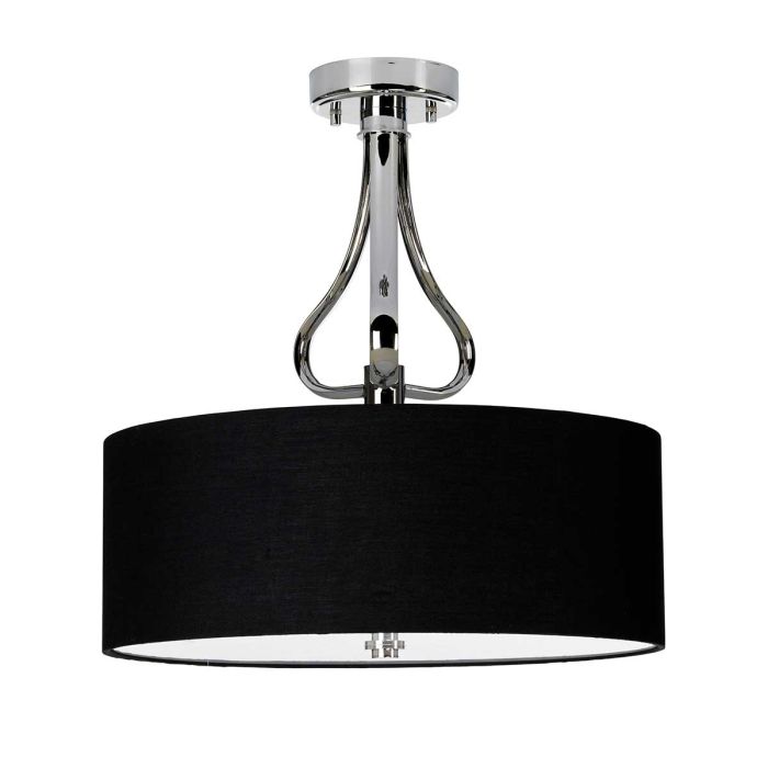 Falmouth Ø40 Poleret krom badeværelseslampe Fra Elstead Lighting - Lampen er lavet af messing med en h&oslash;jglanspoleret kromfinish og har en sort polybomuldssk&aelig;rm, der giver et j&aelig;vnt og bl&aelig;ndfrit lys.