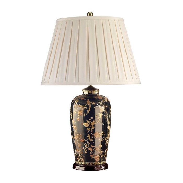 Black Birds 74cm Sort bordlampe Fra Elstead Lighting - Utrustad med en tr&auml;bas, veckad lampsk&auml;rm i kr&auml;mf&auml;rgad textil och en dekorativ avslutning i antikm&auml;ssing.