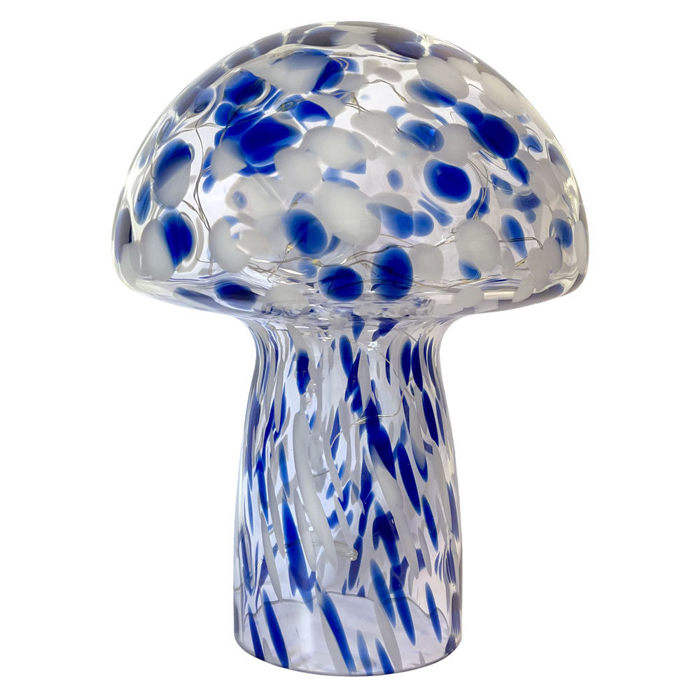 Mushroom 23cm Blå bordlampe Fra Pixie Design - Svampelampen fra Pixie Design har et smukt design med en marmoreret overflade i bl&aring;t; og hvid farve.