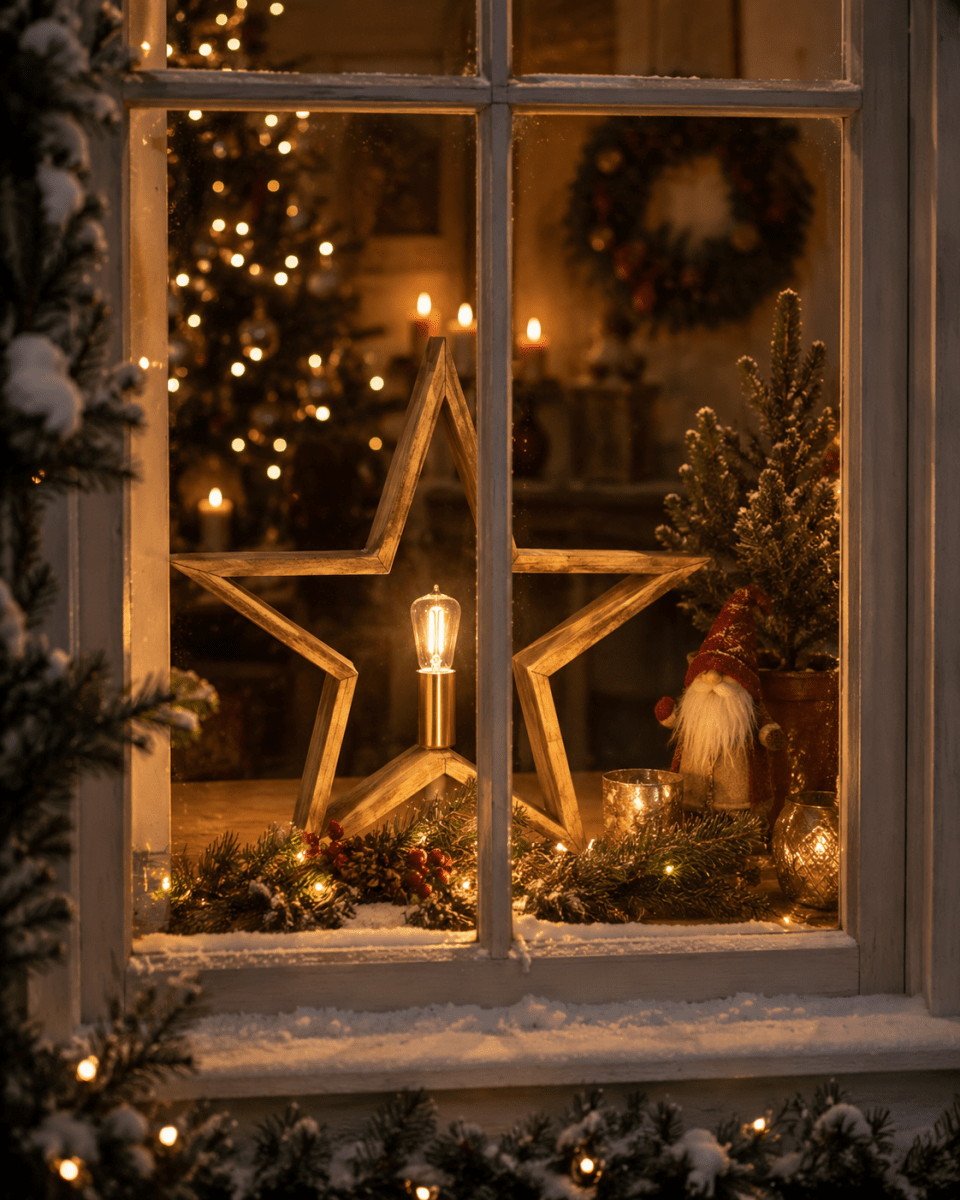 Bolmen Ø35 Brun plet Fra Pixie Design - Bolmen er en stående adventsstjerne lavet af træ med en lysebrun bejdse, der fremhæver træets struktur og giver et varmt, naturligt udtryk.