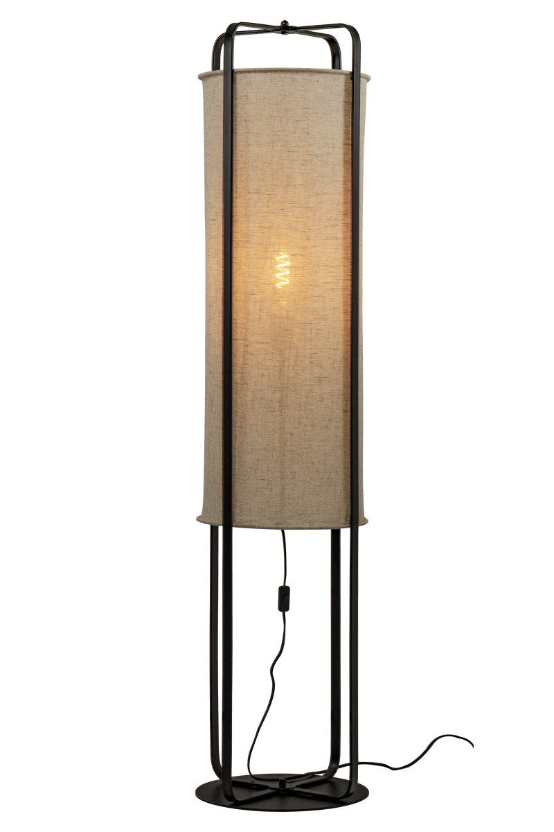 Ronda Natur gulvlampe Fra Aneta Lighting - Ronda er en moderne gulvlampe med sort metalramme og naturbeige stof af hørlignende kvalitet.