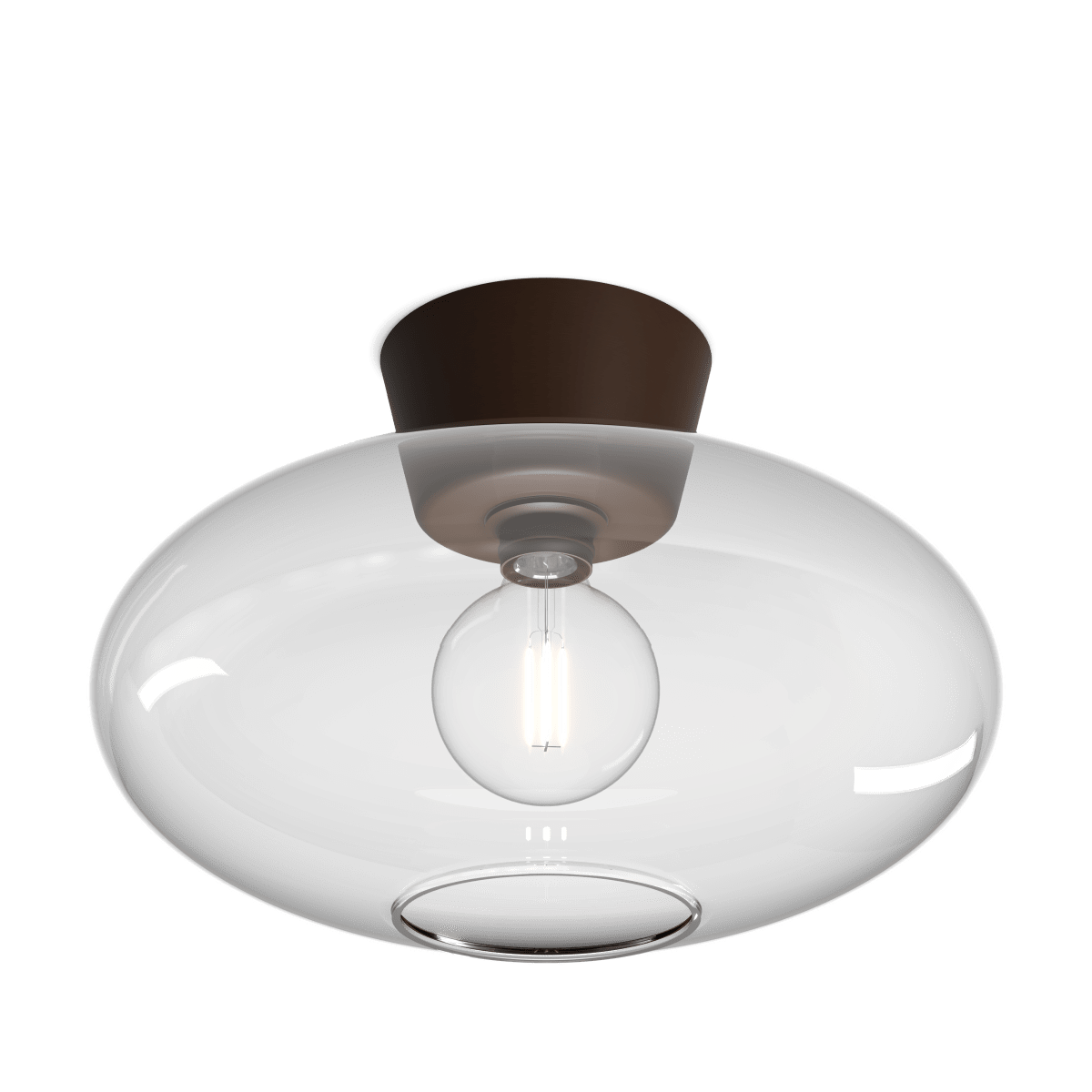 Bullo Ø38 Oxid/transparent plafond Fra Belid - En lidt st&oslash;rre loftslampe lavet af lakeret metal og klart eller opalglas, der tilf&oslash;jer et strejf af elegance til ethvert rum.