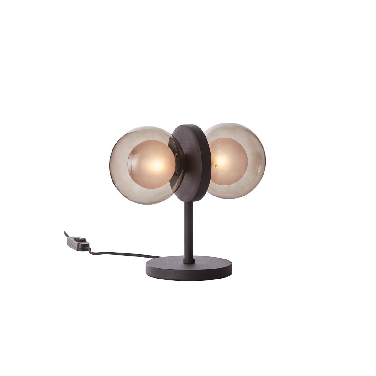 Discus 30cm Sort bordlampe Fra CO Bankeryd - De opalglaskupler er indkapslet i røget glas, der giver et varmt dekorativt lys i rummet.