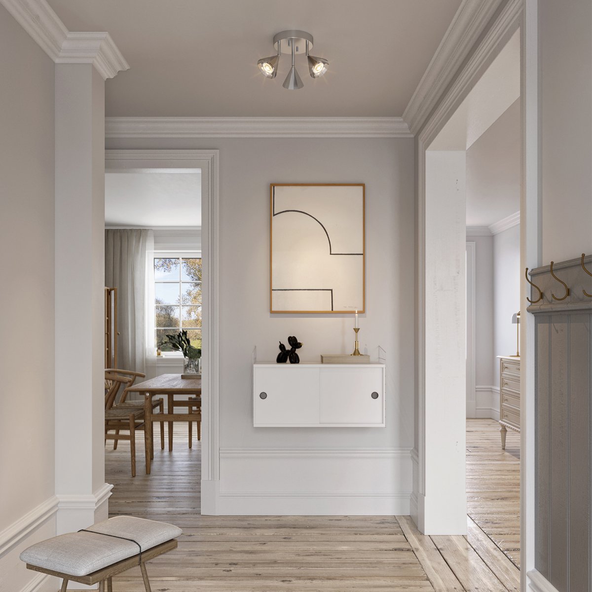 Rain 3 Sølv spotlight Fra CO Bankeryd - Loftslampen spreder et j&aelig;vnt lys, der skaber en behagelig atmosf&aelig;re, og dens stilrene form g&oslash;r den til en diskret men elegant detalje i alle typer interi&oslash;r.