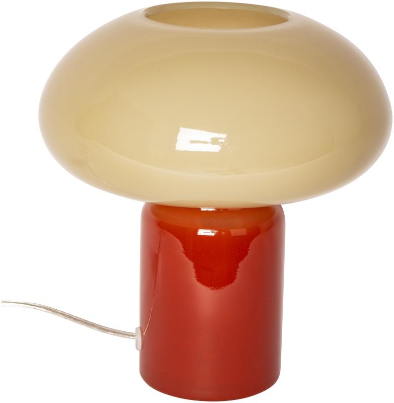 Glas 23cm Rød/beige bordlampe Fra Eja - En dekorativ bordlampe med bløde former og et stilfuldt design, der er fremstillet udelukkende af glas.