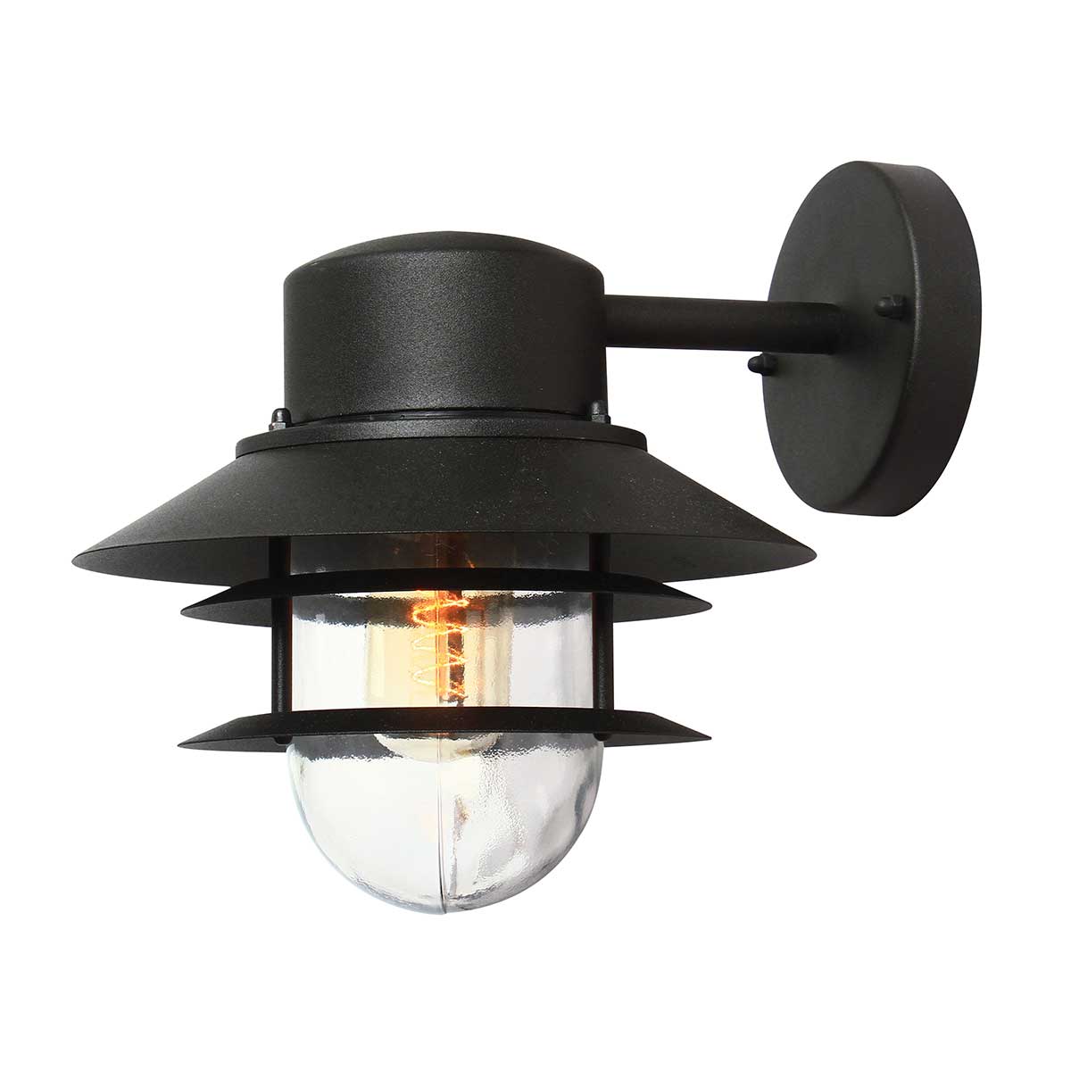 Copenhagen Ø22 Sort udendørslampe Fra Elstead Lighting - Tillverkad av rostfritt st&aring;l i svart finish och glas, erbjuder den en h&aring;llbar och v&auml;dert&aring;lig konstruktion som passar perfekt f&ouml;r fasader, entr&eacute;er och uteplatser.