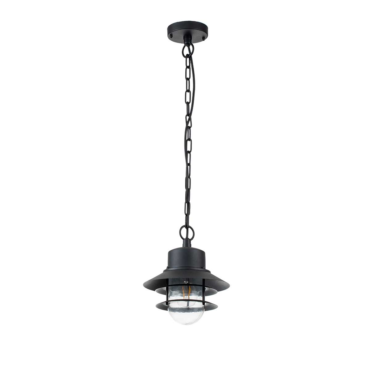 Copenhagen Ø22 Sort Fra Elstead Lighting - Tillverkad av rostfritt st&aring;l i svart finish och glas, erbjuder den en h&aring;llbar och v&auml;dert&aring;lig konstruktion som passar perfekt f&ouml;r entr&eacute;er, altaner och verandor.