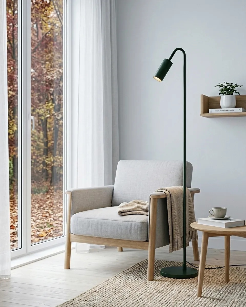 Curve Mørkegrøn gulvlampe Fra By Rydéns - Curve gulvlampe er en stilfuld og p&aelig;n lampe i metal med en mat m&oslash;rkegr&oslash;n finish.