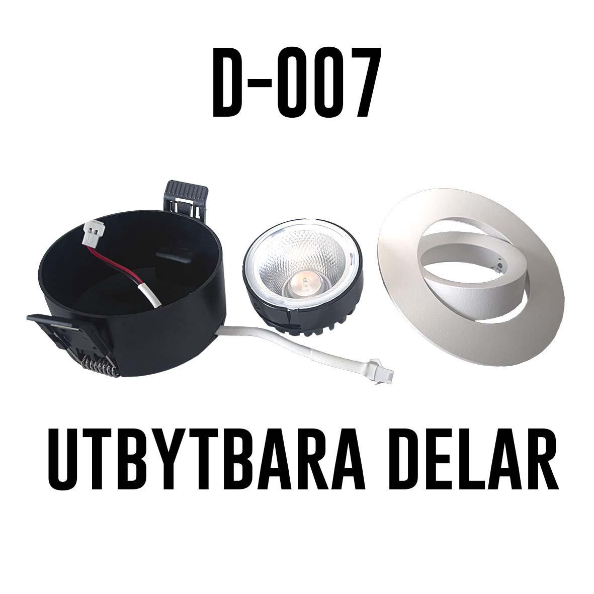 D-007 Downlight 1800-3000K Hvid Fra Designlight - Armaturets driver og samled&aring;se (inkluderet) er designet til at blive monteret med 28 linser i kombination med 12-13 mm loftplader.