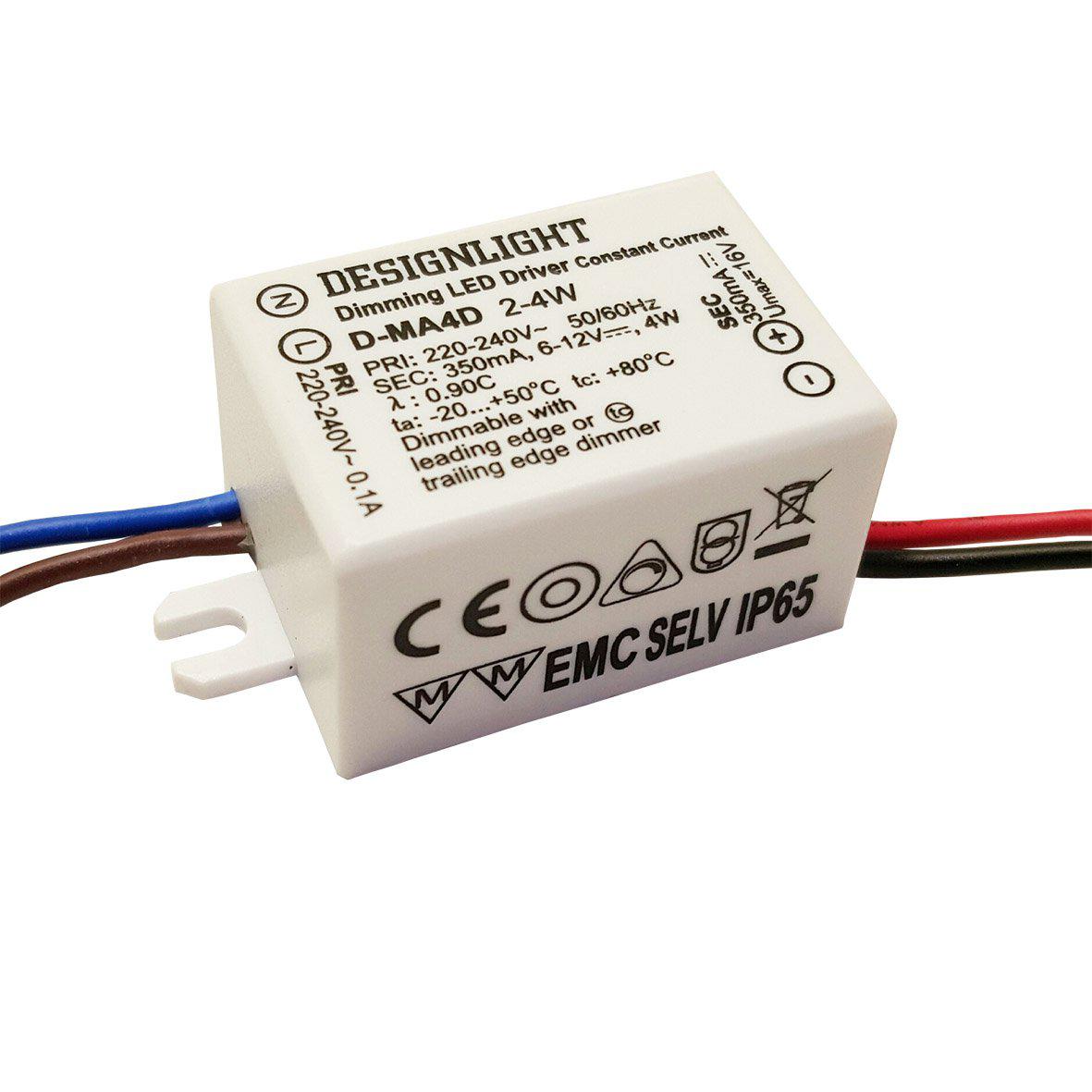D-MA4D dimbart driver Fra Designlight - En 4W driver i minimalistisk design, fremragende til installation i A/B- eller ROT-boks, eller skruet som ekstern installation.