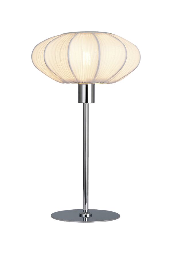Mamsell 37cm Chrom bordlampe Fra Aneta Lighting - Mamsell bordlampe er beklædt med fint plisseret strækstof, der giver et behageligt let dæmpet lys.