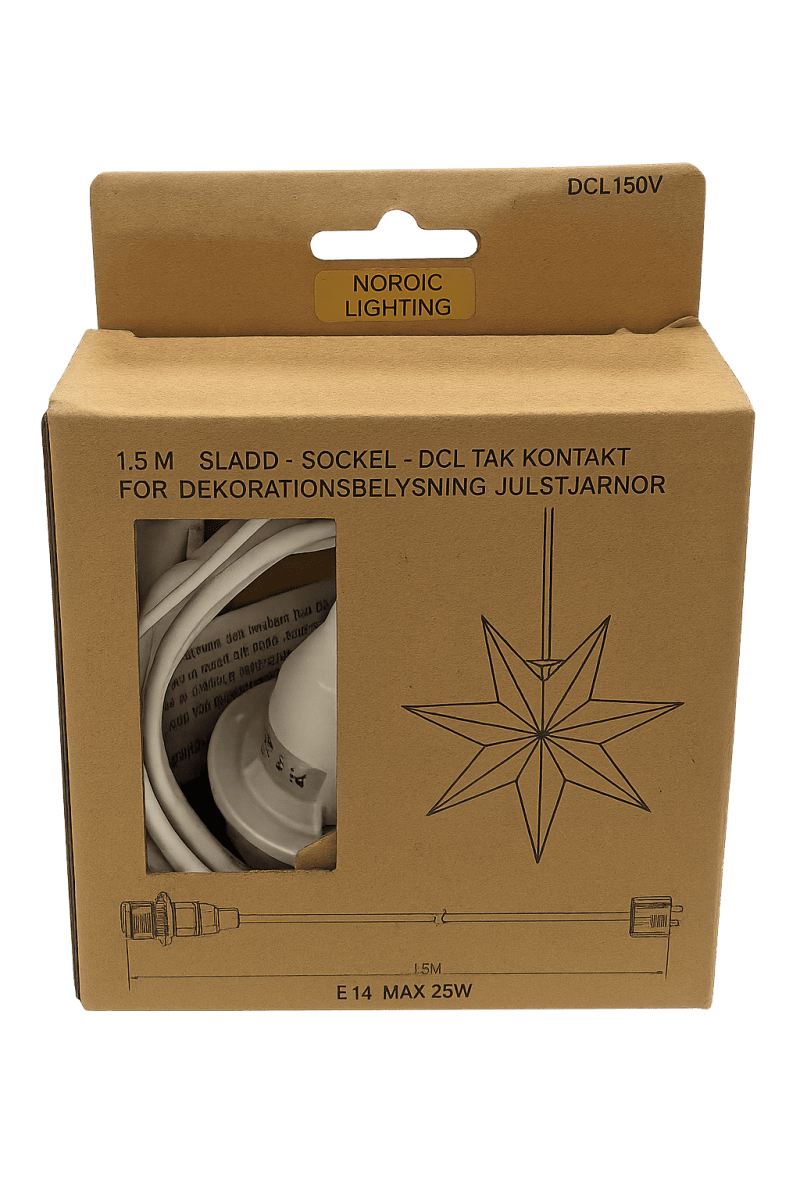 DCL ophæng til stjerne 1,5m Hvid Fra Nordic Lighting - Det neutrale design f&aring;r oph&aelig;nget til at falde i &eacute;t med omgivelserne og holder din julestjerne st&aring;ende i midten.