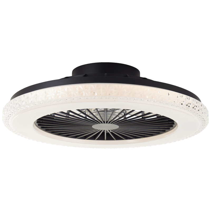 Badria Ø50 Sort Fra Brilliant - Rundt om armaturet l&oslash;ber en dekorativ ramme med transparente prismer, der reflekterer lyset smukt og giver lampen et eksklusivt krystallignende pr&aelig;g.