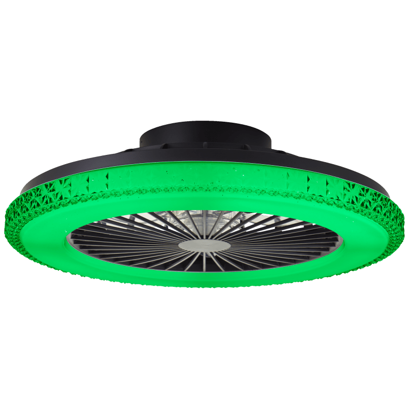 Badria Ø50 Sort Fra Brilliant - Rundt om armaturet l&oslash;ber en dekorativ ramme med transparente prismer, der reflekterer lyset smukt og giver lampen et eksklusivt krystallignende pr&aelig;g.