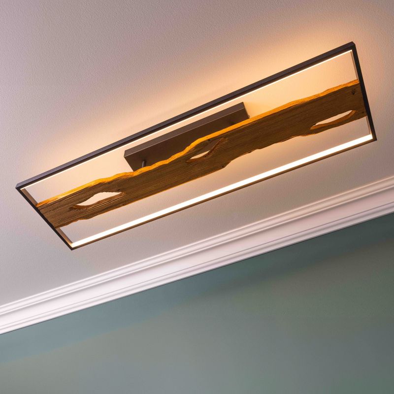 Chaumont 100cm Træ plafond Fra Brilliant - Med en effekt p&aring; 48 W og en lysstr&oslash;m p&aring; 6600 lumen giver den en kraftfuld belysning i rummet, mens den varme hvide lysfarve p&aring; 3000 Kelvin skaber en hyggelig atmosf&aelig;re.