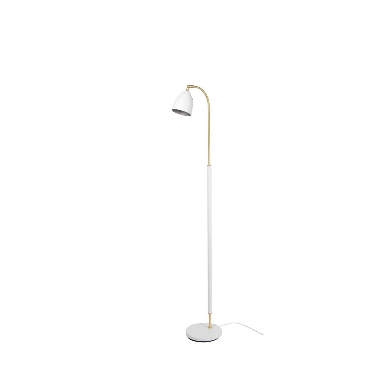 Deluxe Hvid/messing gulvlampe Fra Belid - Deluxe gulvlampen er en elegant og tidl&oslash;s lampe i hvidt og messingfarvet metal.