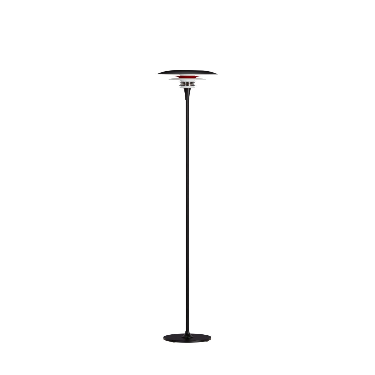 Diablo Ø30 Sort/rød gulvlampe Fra Belid - Lampen f&aring;s i flere farvekombinationer, is&aelig;r i en i&oslash;jnefaldende blanding af mat sort og blank r&oslash;d, der giver et moderne og samtidig dramatisk udtryk.