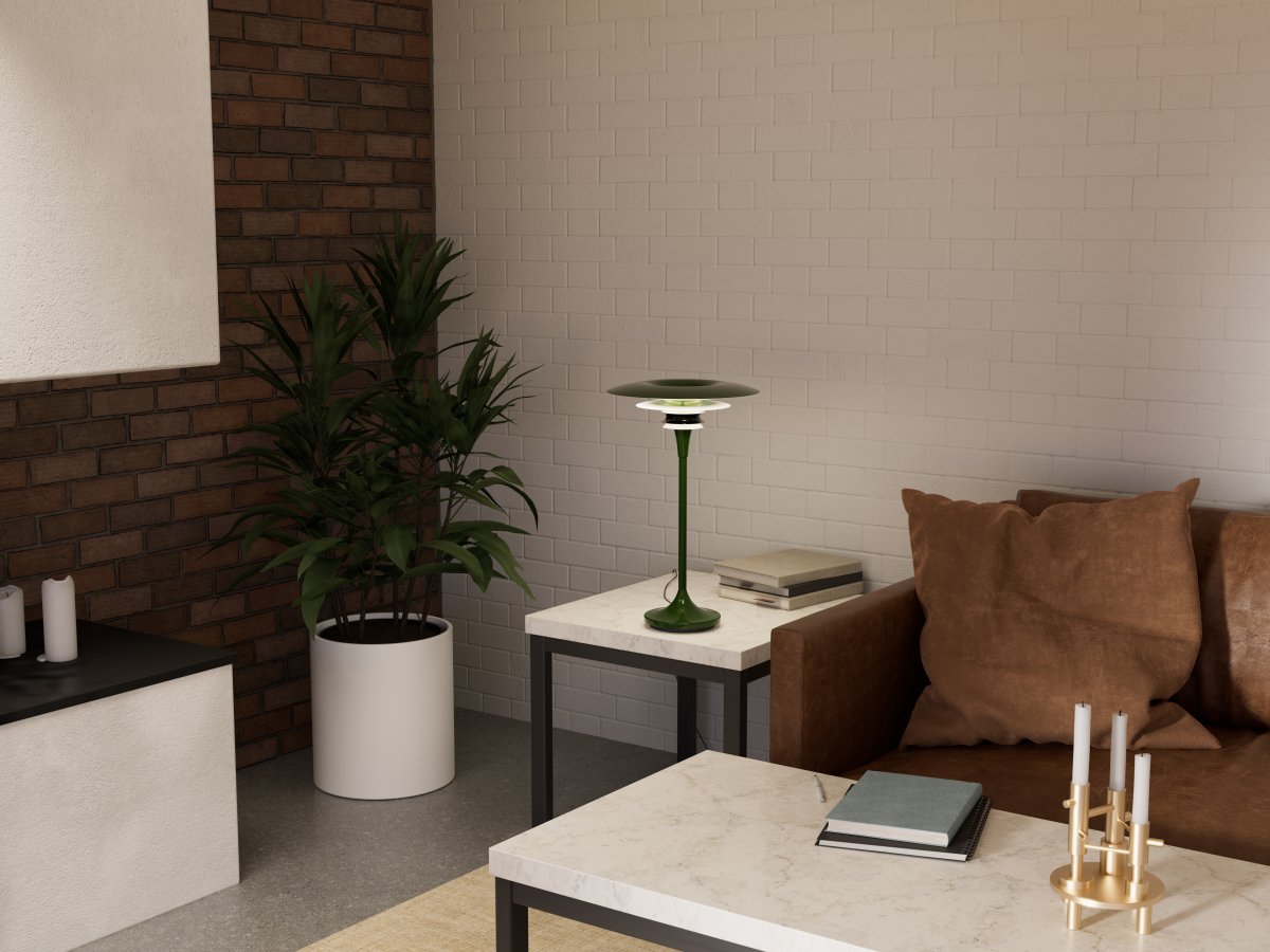 Diablo 48cm Grøn/hvid bordlampe Fra Belid - Denne model er 48 cm h&oslash;j og har en skovgr&oslash;n farve med hvide detaljer.