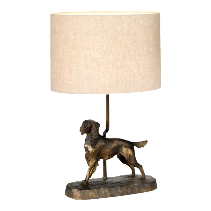 Rufus 48cm Bronze bordlampe Fra Elstead Lighting - Denne bordlampe kombinerer funktion og dekoration i et unikt design med en hundestatue i en bronzepatineret finish.