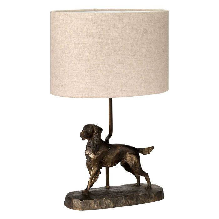 Rufus 48cm Bronze bordlampe Fra Elstead Lighting - Denne bordlampe kombinerer funktion og dekoration i et unikt design med en hundestatue i en bronzepatineret finish.