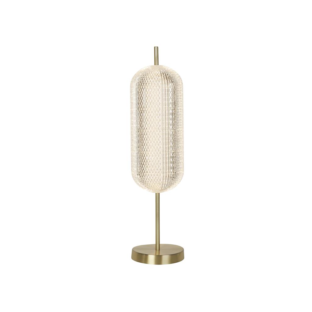 Capsule 60cm Messing bordlampe Fra Searchlight - Capsule er en elegant og moderne bordlampe med detaljer i satinmessing og en skærm i akrylglas, der spreder et blødt og behageligt lys.