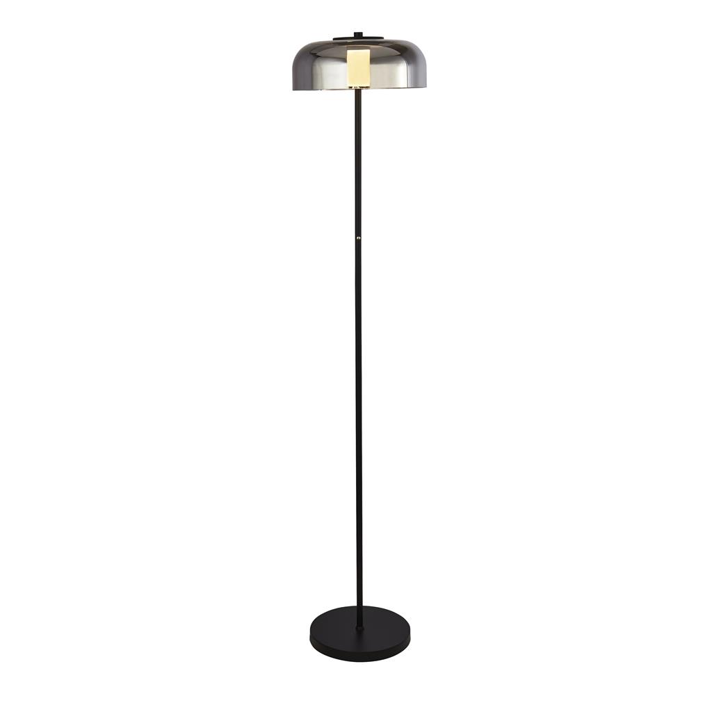Frisbee Sort gulvlampe Fra Searchlight - Lampen har en smooth touch-funktion og er udstyret med en integreret 3-trins lysdæmper, så du nemt kan justere lysstyrken, så den passer til dit humør og dine behov.