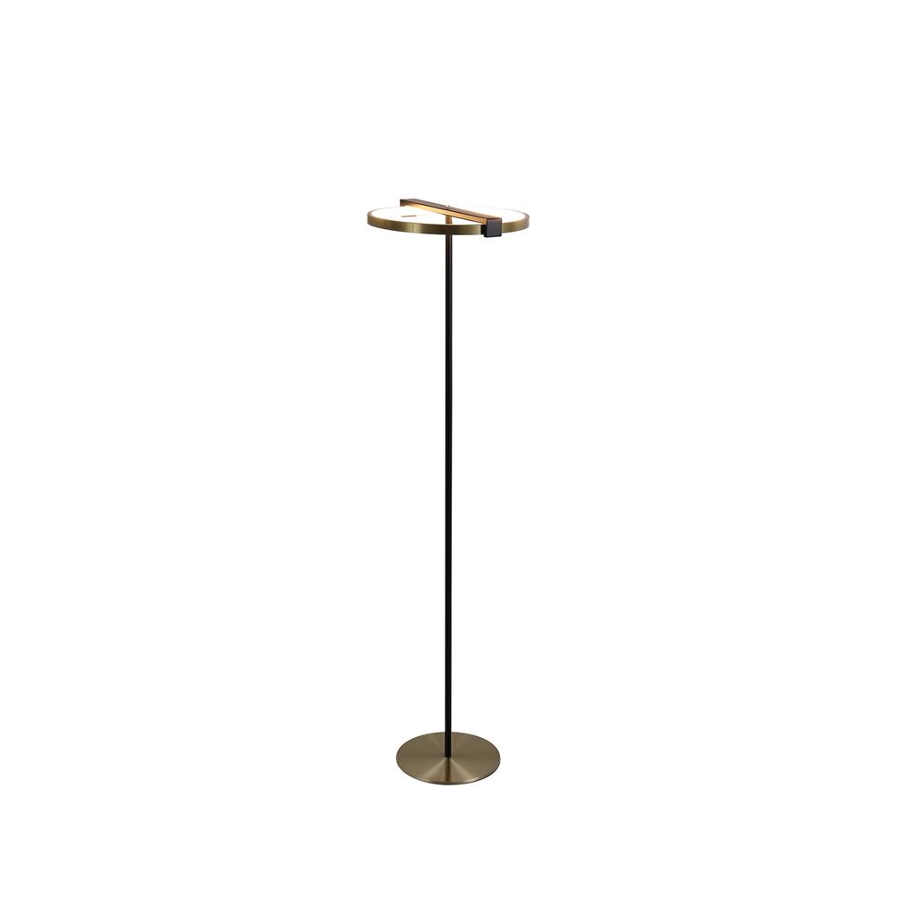 Aerial Messing/sort gulvlampe Fra Searchlight - Aerial er en elegant og moderne gulvlampe med stilfulde kontraster i satineret messingfinish og sort metal.