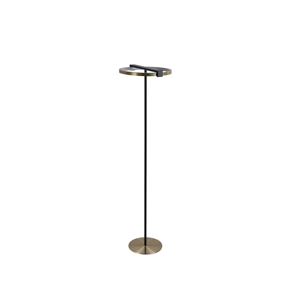 Aerial Messing/sort gulvlampe Fra Searchlight - Aerial er en elegant og moderne gulvlampe med stilfulde kontraster i satineret messingfinish og sort metal.