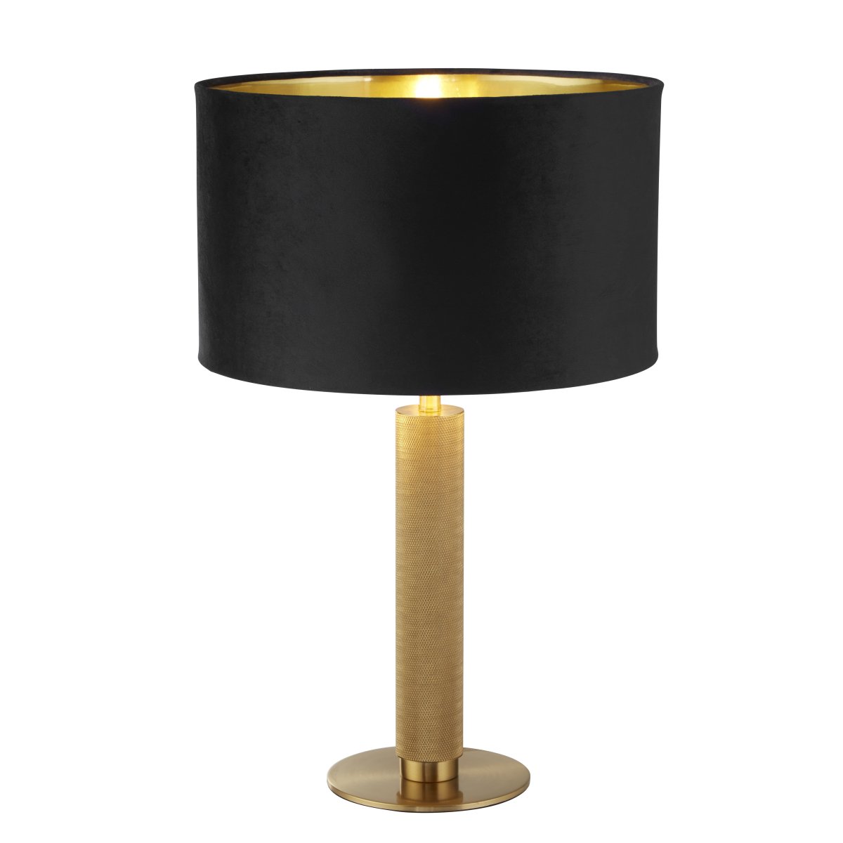 London 63cm Sort bordlampe Fra Searchlight - Den sorte lampesk&aelig;rm med gyldent interi&oslash;r kaster et varmt og bl&oslash;dt sk&aelig;r, mens den riflede fod i guldfarvet metal tilf&oslash;jer et sofistikeret touch.