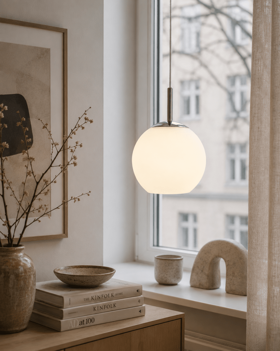Globi Ø15 Krom/hvid vindueslampe Fra Nordic Lighting - Globi vindueslampe er en stilfuld og moderne lampe, der giver rummet en varm og hyggelig f&oslash;lelse.