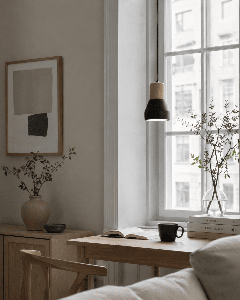 Pepe Ø13 Sort vindueslampe Fra Nordic Lighting - Kombinationen af tr&aelig; og beton giver et robust og samtidig varmt udtryk, mens den matsorte farve tilf&oslash;jer en rolig og trendy fornemmelse.