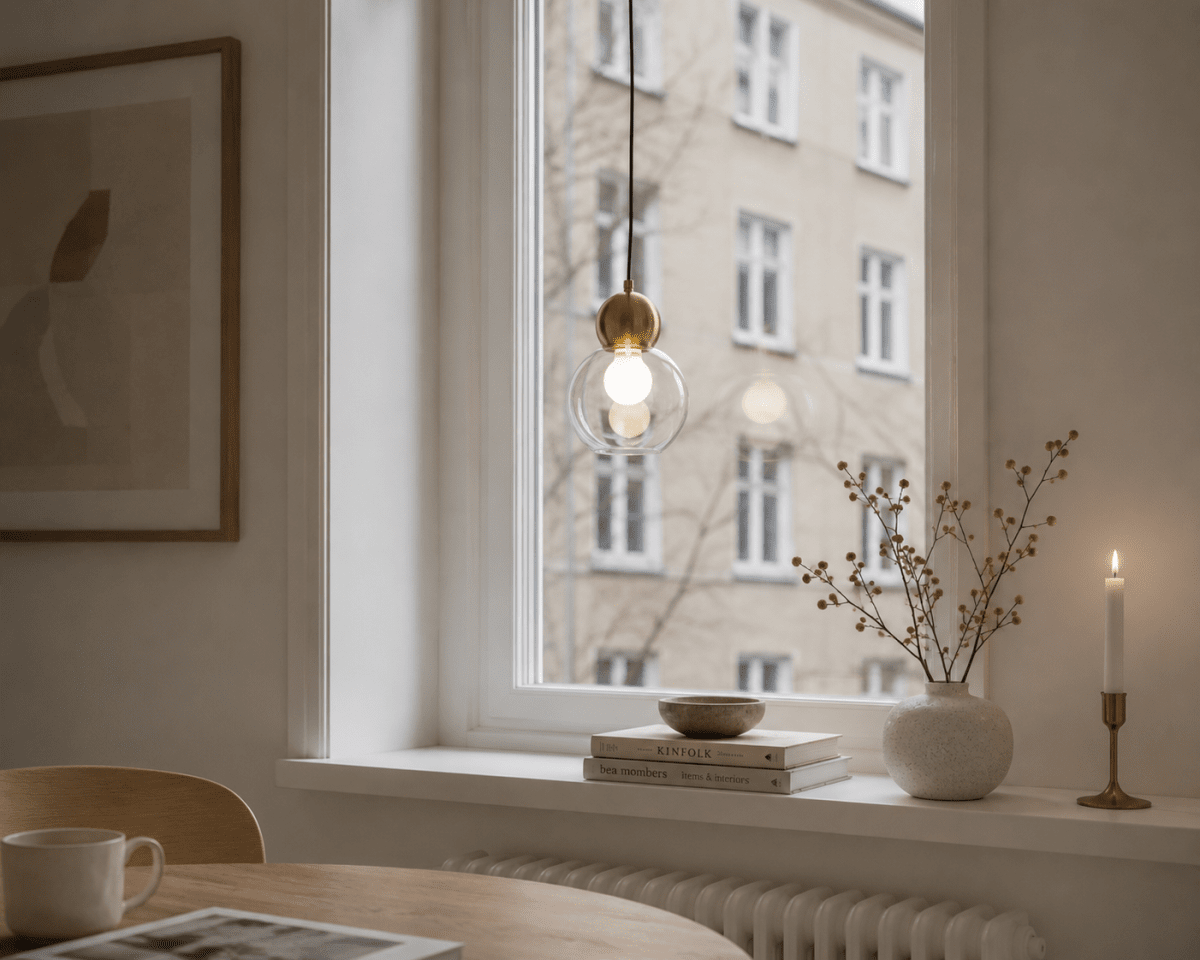 Barba Ø15 Gennemsigtig/kobber vindueslampe Fra Lampan - Den transparente glassk&aelig;rm g&oslash;r, at lyskilden bliver en del af udtrykket og spreder et klart og fint lys.