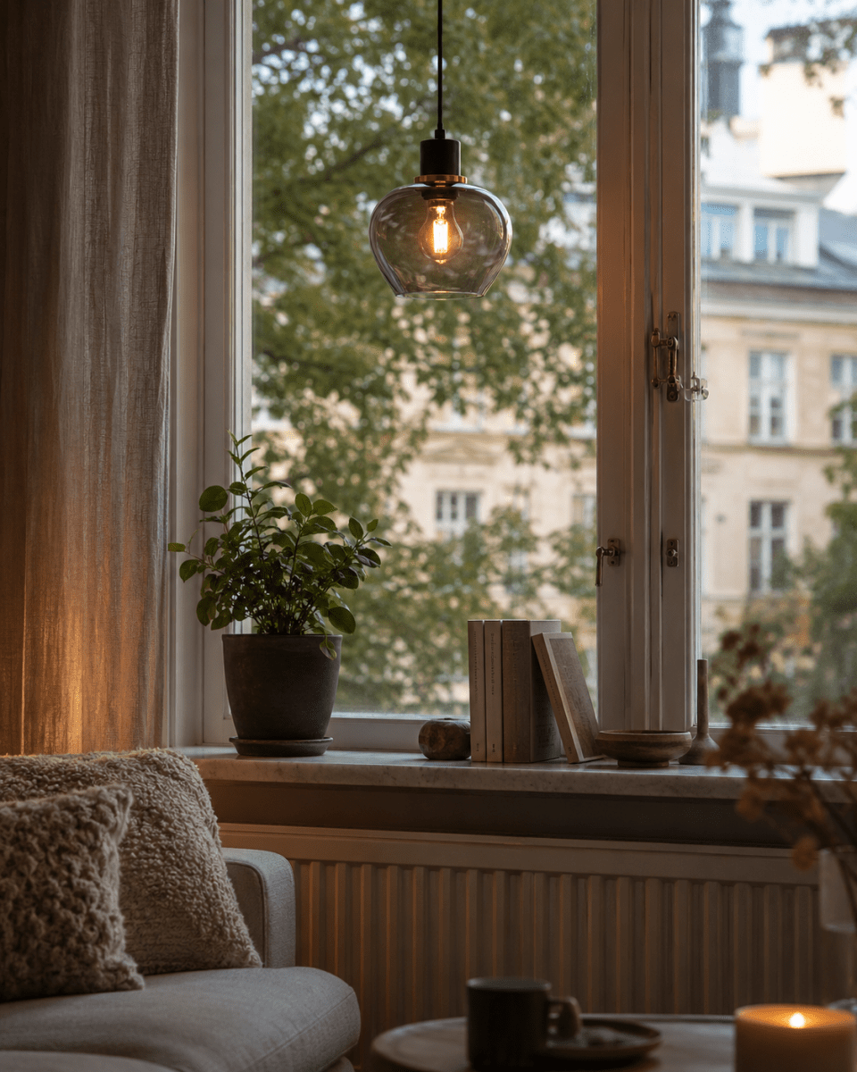 Ariston Ø20 Røgfarvet vindueslampe Fra Lampan - Sk&aelig;rmen i r&oslash;gfarvet glas giver et flot og behageligt lys, mens den b&oslash;rstede messingfinish tilf&oslash;jer et moderne og eksklusivt pr&aelig;g.