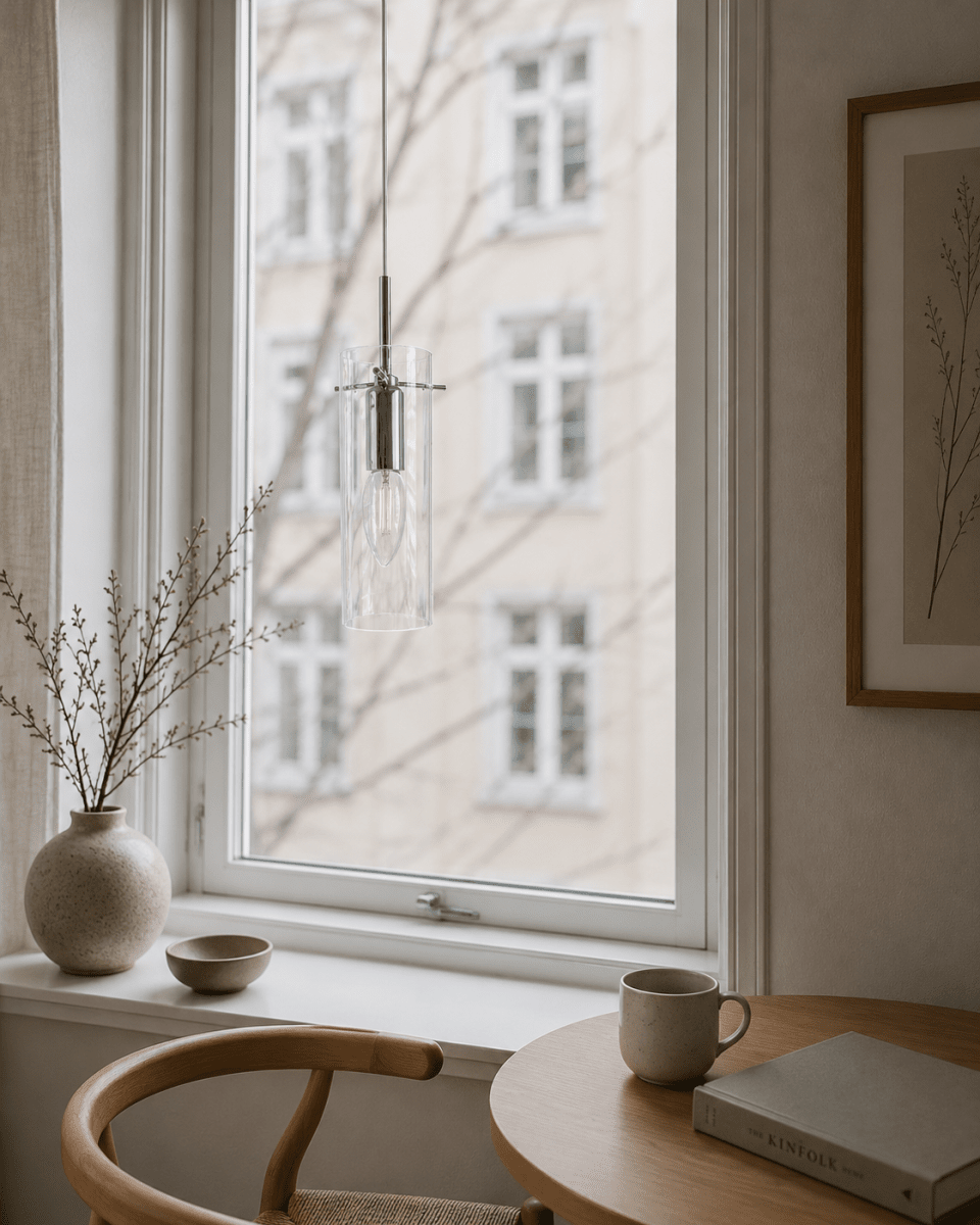 Cilinda Ø7 Krom/transparent vindueslampe Fra Nordic Lighting - Det klare glas skaber en flot lysspredning, og i kombination med metallet i en forkromet finish bliver det en stilfuld indretningsdetalje.