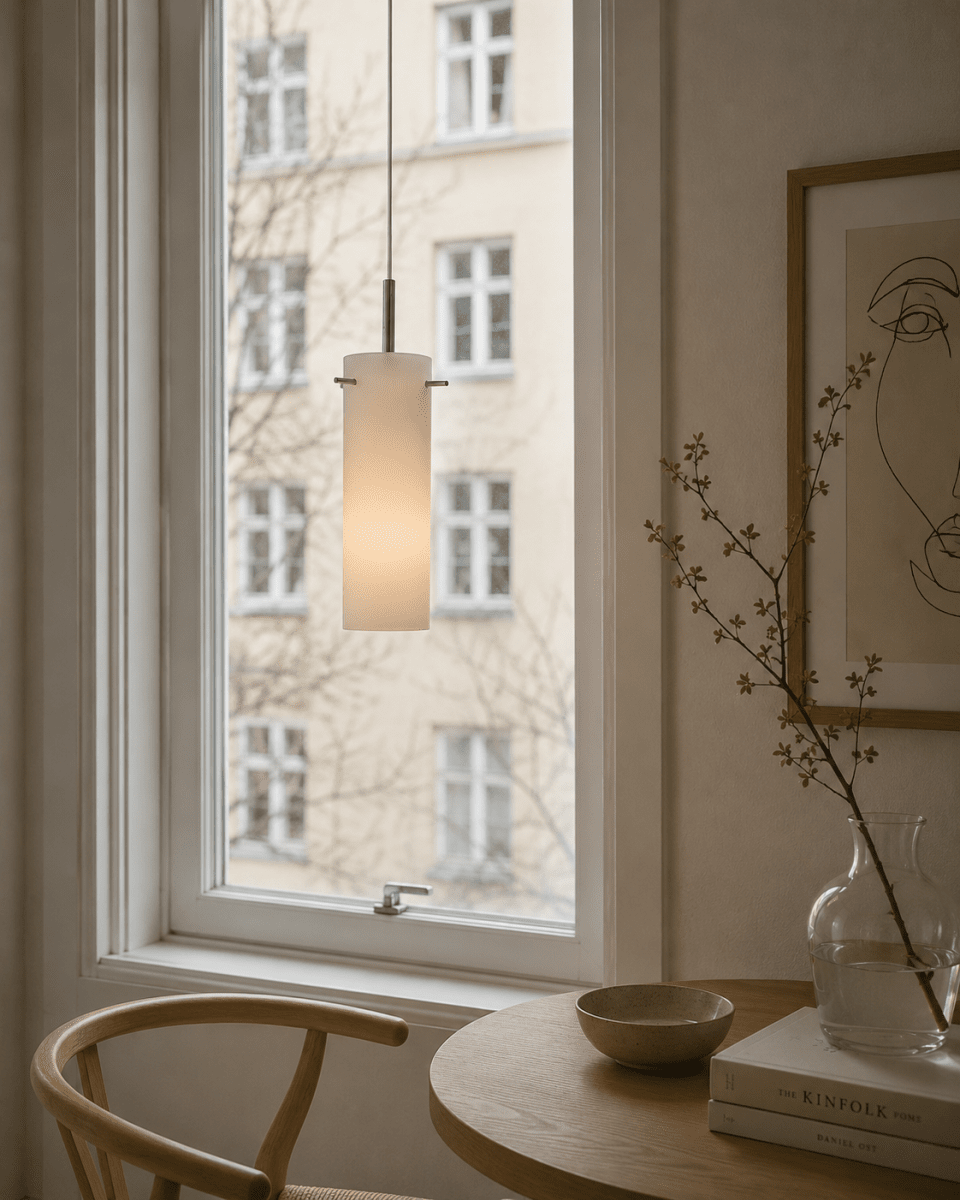 Cilinda Ø7 Krom/hvid vindueslampe Fra Nordic Lighting - Det hvide glas skaber en flot spredning af lys og i kombination med kromdetaljerne bliver det en stilfuld indretningsdetalje.