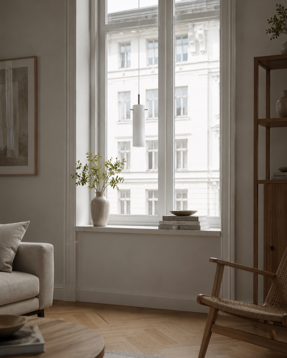 Cilinda Ø7 Krom/hvid vindueslampe Fra Nordic Lighting - Det hvide glas skaber en flot spredning af lys og i kombination med kromdetaljerne bliver det en stilfuld indretningsdetalje.