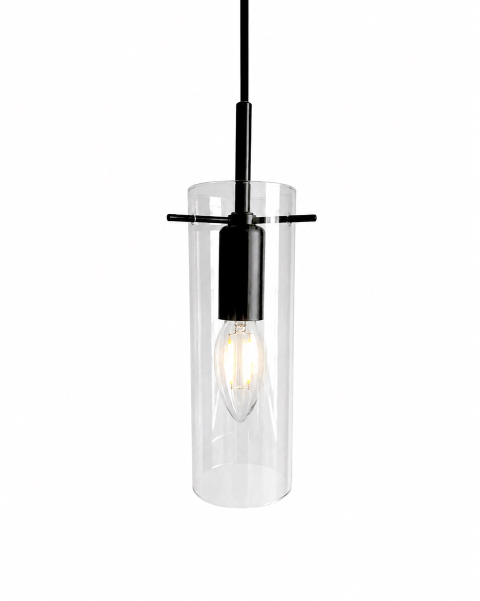 Cilinda Ø7 Sort/gennemsigtig vindueslampe Fra Nordic Lighting - Det klare glas skaber en flot spredning af lys og i kombination med det sorte metal bliver det en stilfuld indretningsdetalje.