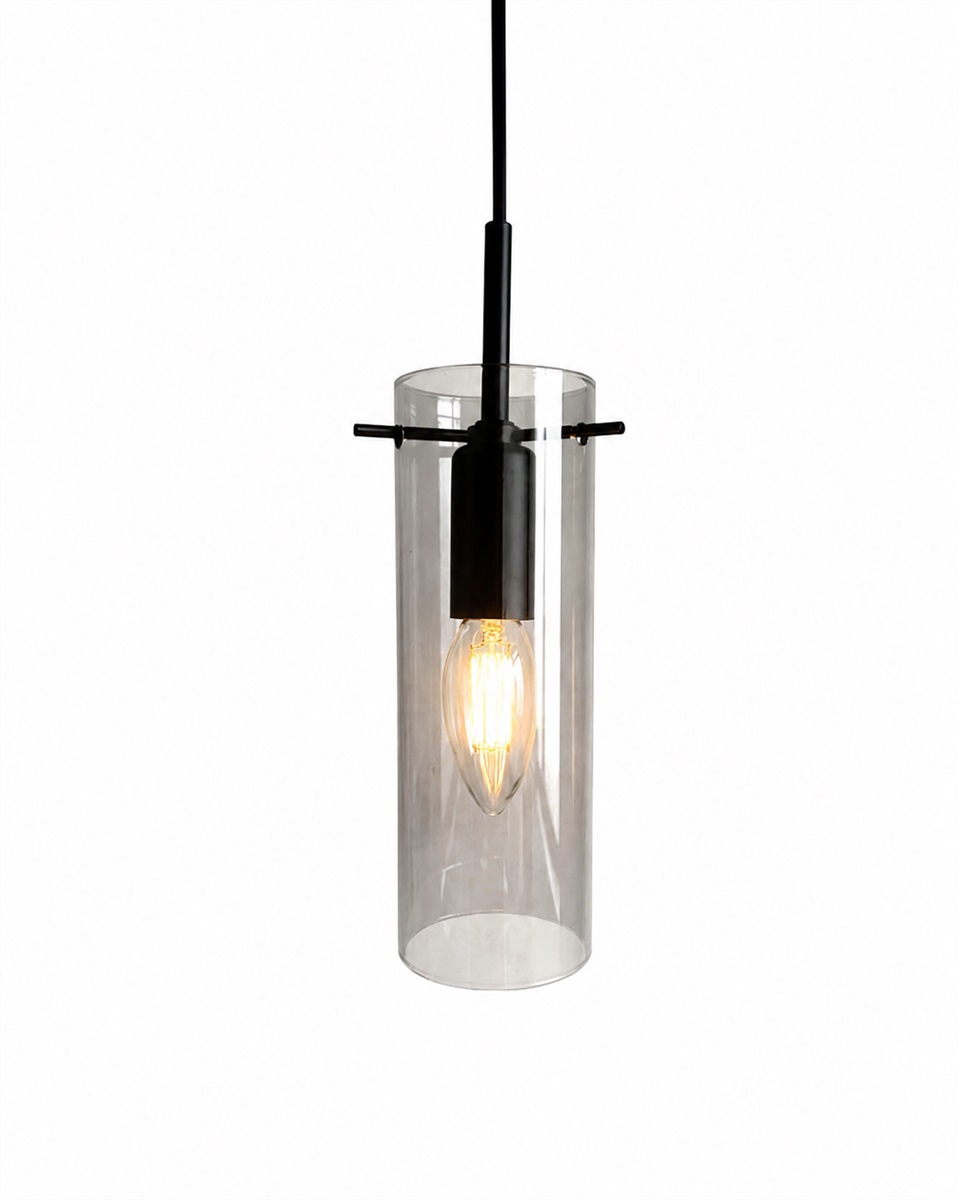 Cilinda Ø7 Sort/Røget vindueslampe Fra Nordic Lighting - Det r&oslash;gede glas skaber en flot lysfordeling og i kombination med det sorte metal bliver det en stilfuld indretningsdetalje.