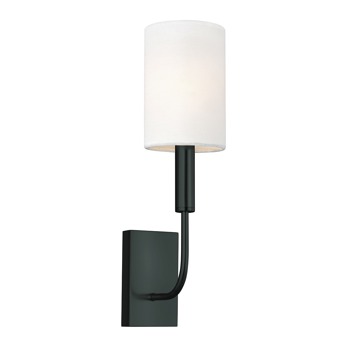 Brianna 36cm Sort væglampe Fra Elstead Lighting - Lampen er lavet af sort metal og har en bl&oslash;dt buet arm, der skaber en flot kontrast mod den lige v&aelig;gplade.