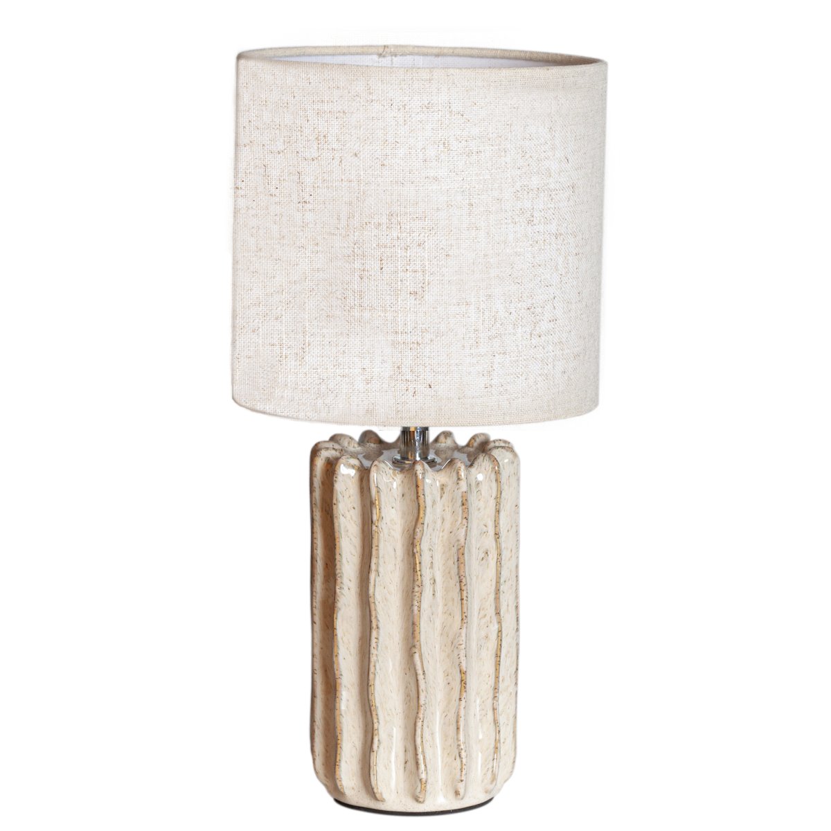Flint 33cm Beige bordlampe Fra Cottex - Lampefoden er kombineret med en beige tekstilsk&aelig;rm, der skaber en bl&oslash;d og harmonisk helhed.