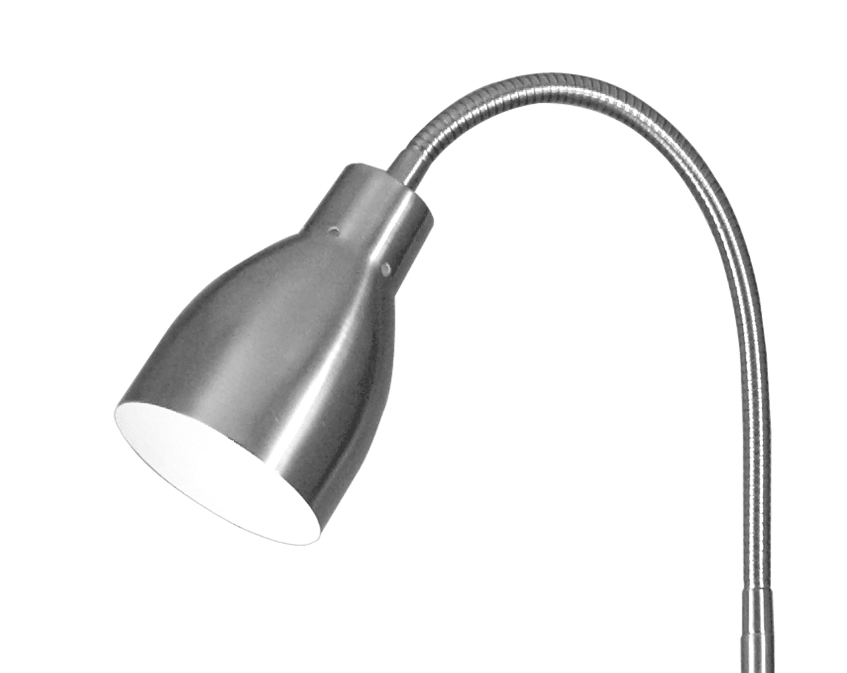 Sarek Stål gulvlampe Fra Aneta Lighting - Sarek er en stilfuld gulvlampe i matbørstet metal med flexarm for nem justering af lyset.