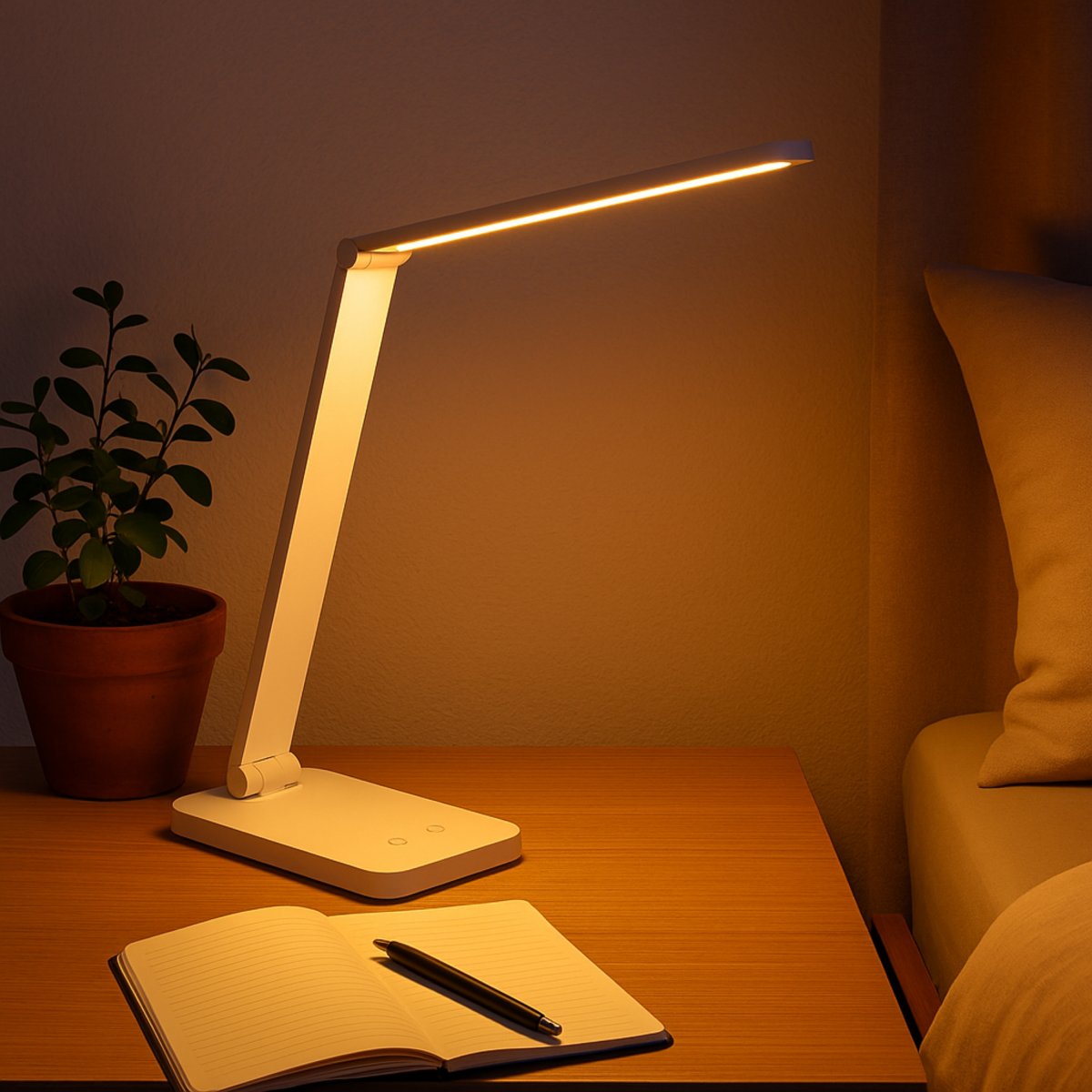Lomina 38cm Hvid skrivebordslampe Fra Brilliant - Med både USB-C og USB-stik kan du nemt oplade eksterne enheder direkte fra lampen, hvilket gør Lomina til en praktisk og stilfuld løsning til moderne skriveborde.