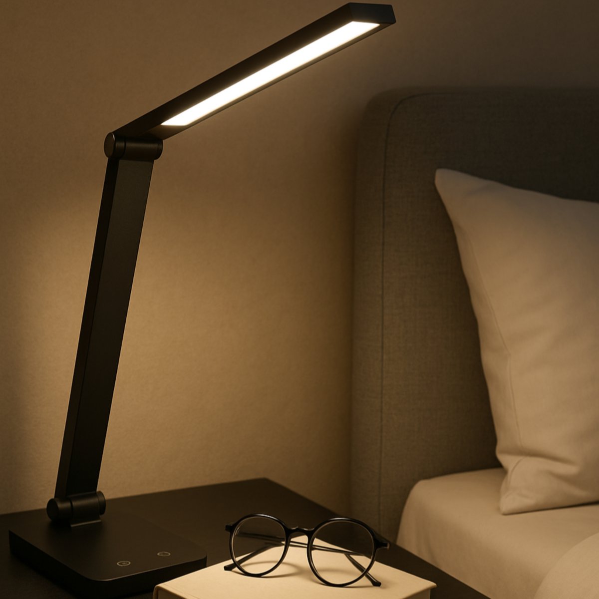 Lomina 38cm Sort skrivebordslampe Fra Brilliant - Med både USB-C og USB-stik kan du nemt oplade eksterne enheder direkte fra lampen, hvilket gør Lomina til en praktisk og stilfuld løsning til moderne skriveborde.